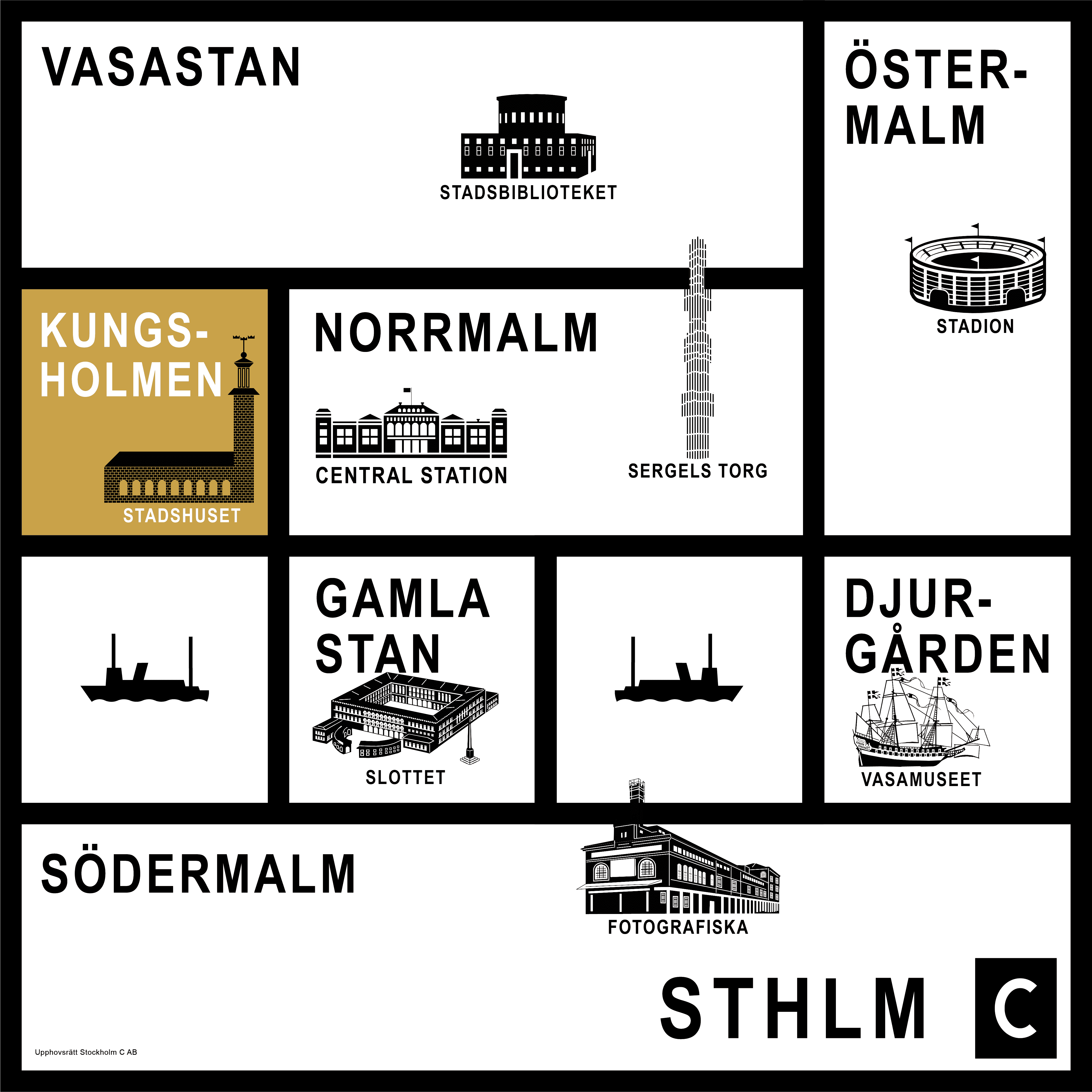 Sthlm C - 7 stadsdelar och 64 huvudgator